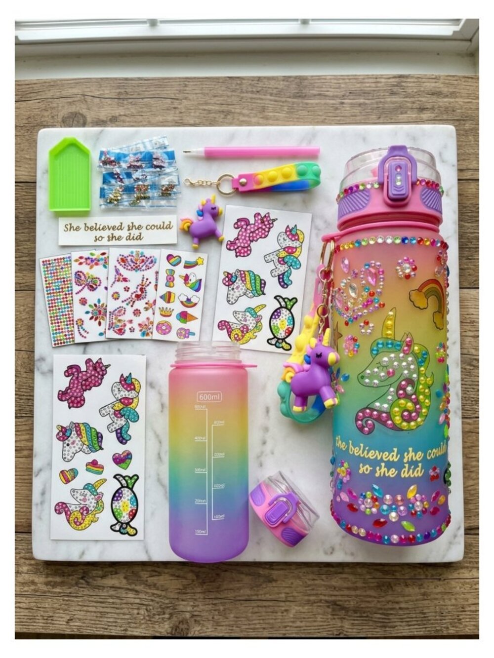 DIY Water Bottle Decorating Kit Unicorn Craft Set for Girls Ages 4-10